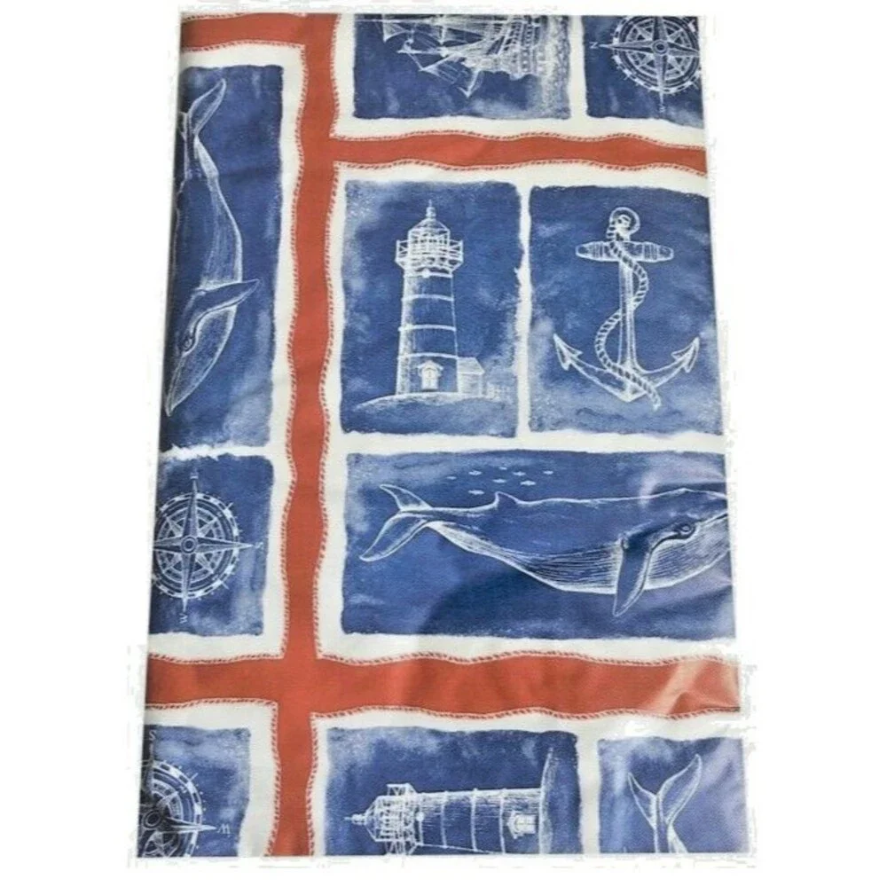 Whale Anchor Lighthouse Tablecloth Flannel Backed Vinyl Summer Beach 52x90